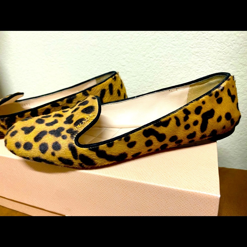 Prada Calf Hair Leopard Print Smoking Slipper